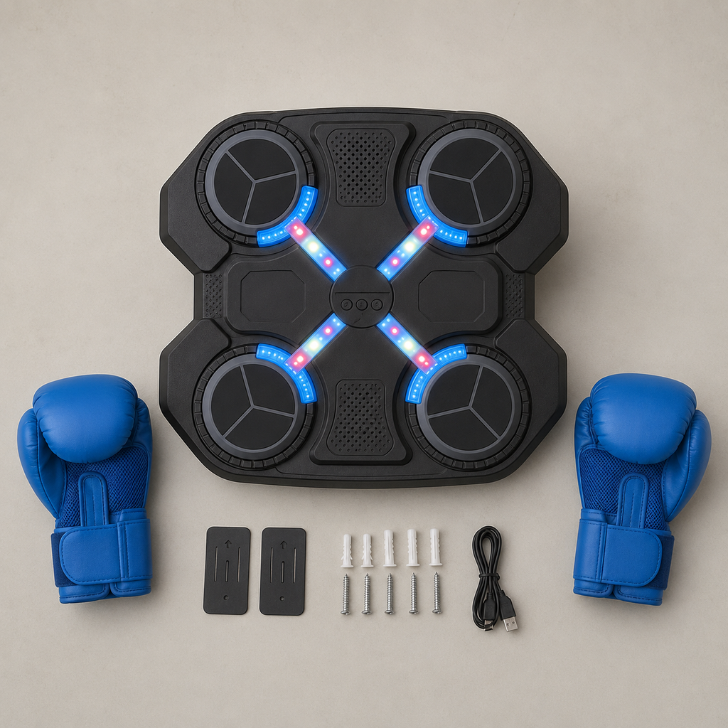 Cible de Boxe Musicale Électronique Murale avec LED et Gants – Jeu d’Entraînement Interactif