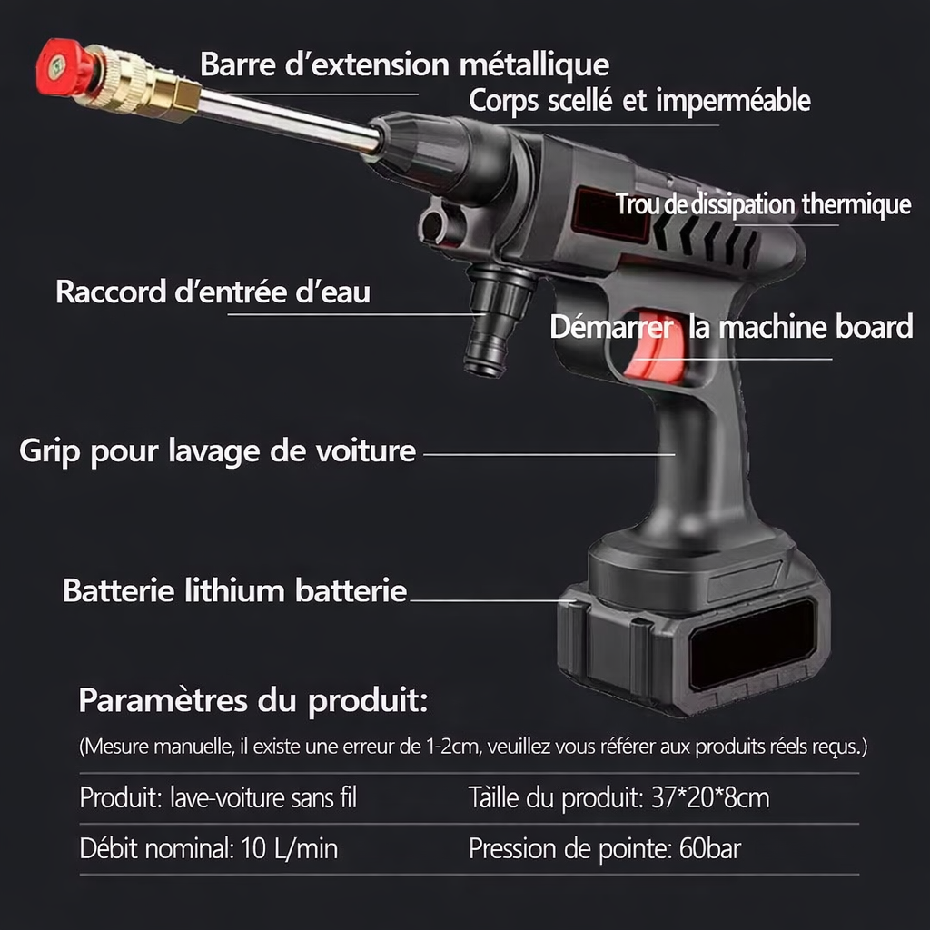 Pistolet à eau haute pression sans fil pour lavage de voiture, auto-amorçant, recharge 30000mAh, 300W, avec batterie Eddie ion Outils de kit de livres de voiture, fournitures de lavage