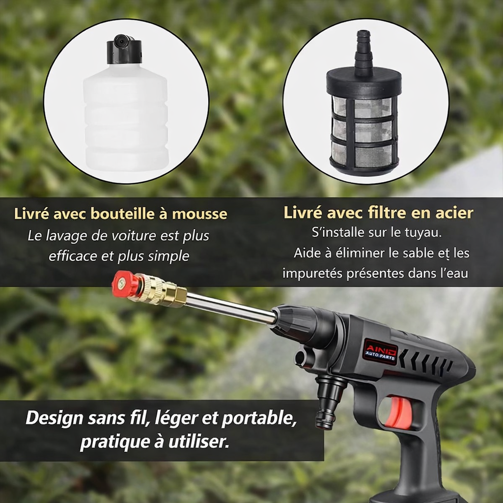 Pistolet à eau haute pression sans fil pour lavage de voiture, auto-amorçant, recharge 30000mAh, 300W, avec batterie Eddie ion Outils de kit de livres de voiture, fournitures de lavage