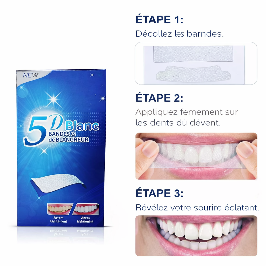Bande de blanchiment des dents 5D, 7/14/21/28 paires de bandes plus blanches pour éliminer les taches de café, Kit de blanchiment des dents efficace à usage domestique