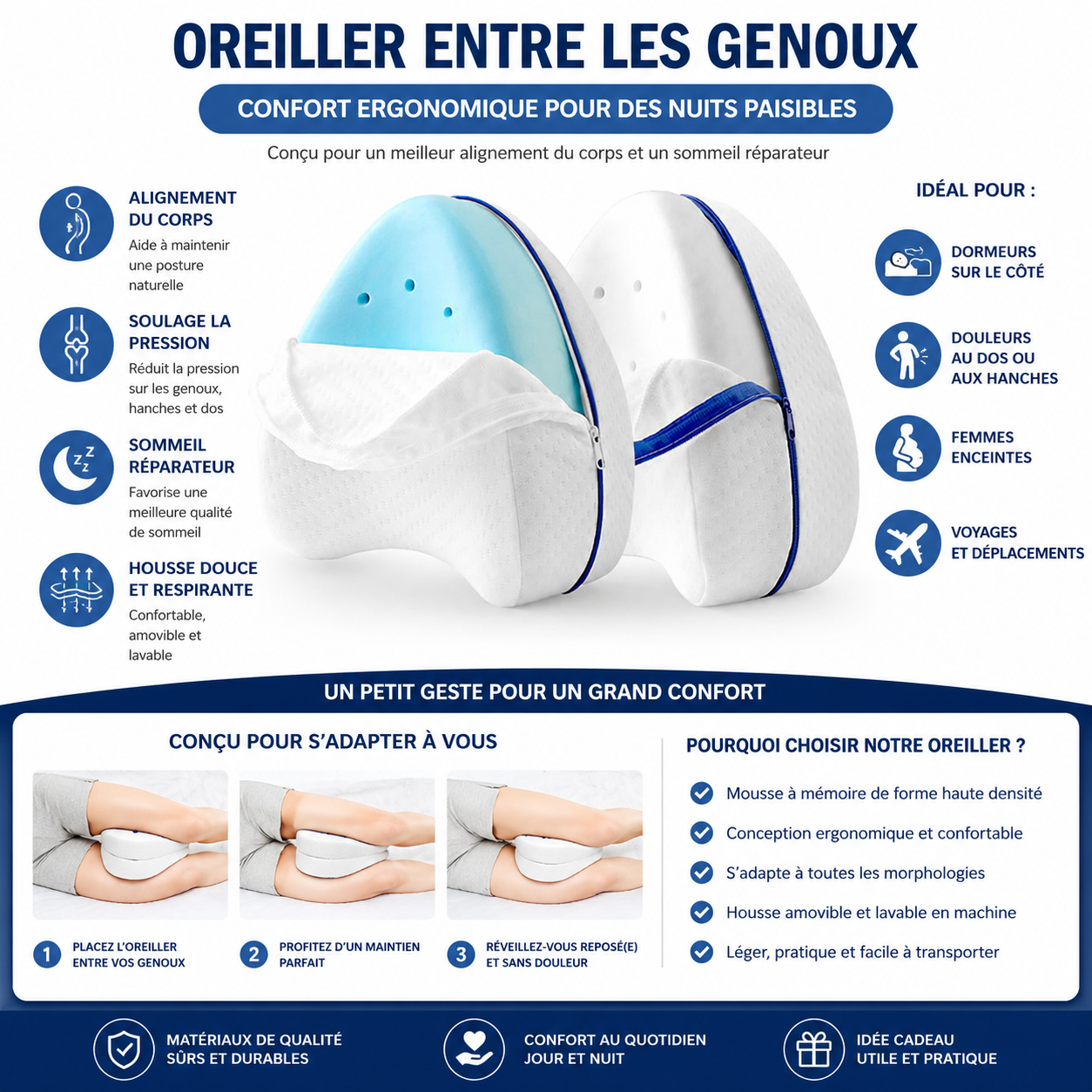 Oreiller de jambe en coton à mémoire de forme en forme de cœur, couché sur le côté, coussin veineux, femme enceinte, dormir dans le lit, Clip couché sur le côté