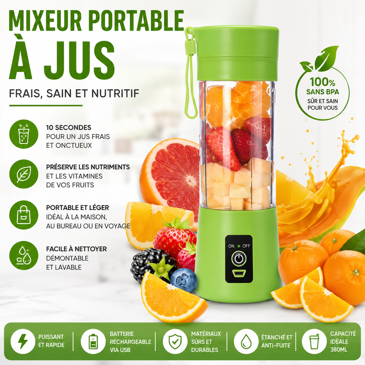Mini mixeur de fruits portable, milkshake électrique, aste par USB, tasse de jus, robot culinaire, fournitures de cuisine