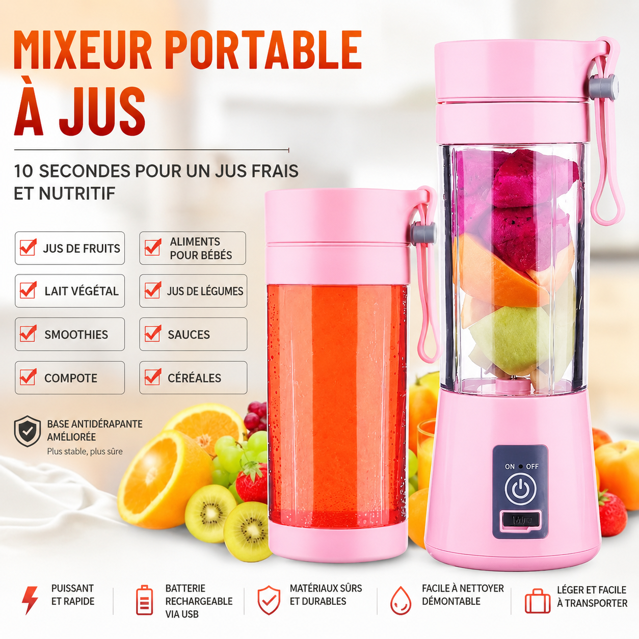 Mini mixeur de fruits portable, milkshake électrique, aste par USB, tasse de jus, robot culinaire, fournitures de cuisine