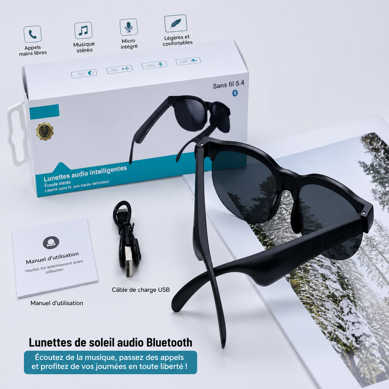Lunettes de soleil intelligentes Bluetooth avec traduction en temps réel