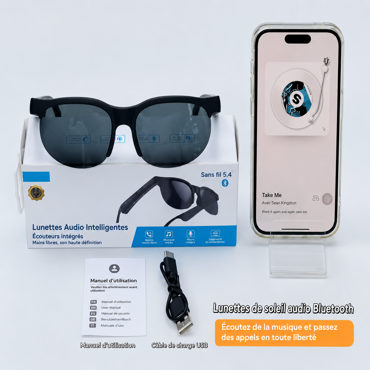 Lunettes de soleil intelligentes Bluetooth avec traduction en temps réel