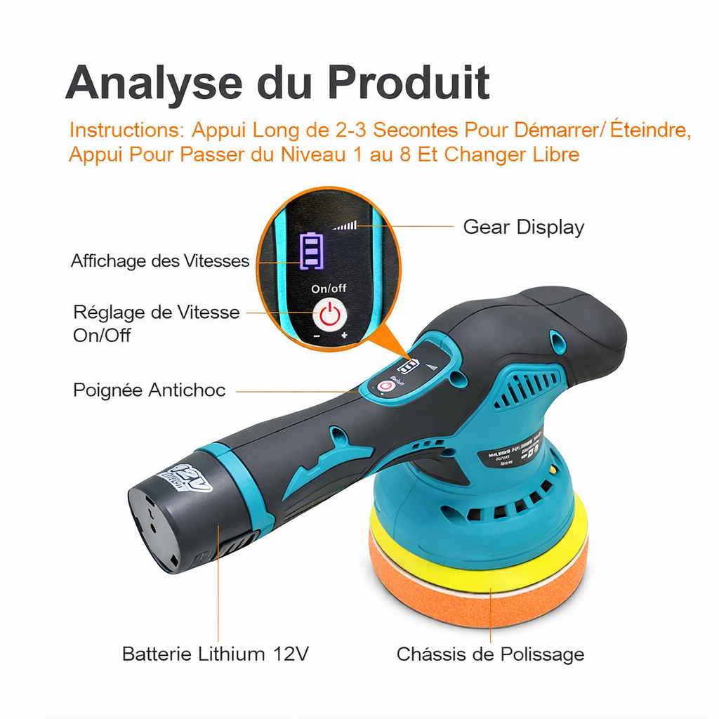 OWJHE polisseuse de voiture sans fil 12V double Action Machine de polissage de voiture sans fil Machines de polissage électriques réglage des outils électriques