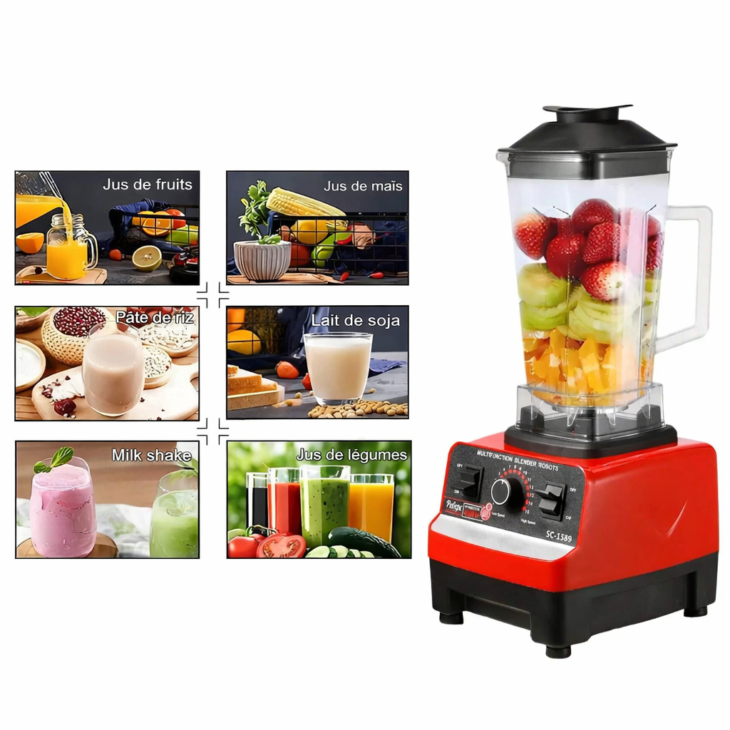 Mixeur puissant 2-en-1 de 2000W, grande capacité de 2,9L, mixeur haute vitesse, broyeur de glace et presse-agrumes, robot culinaire multifonction pour la cuisine