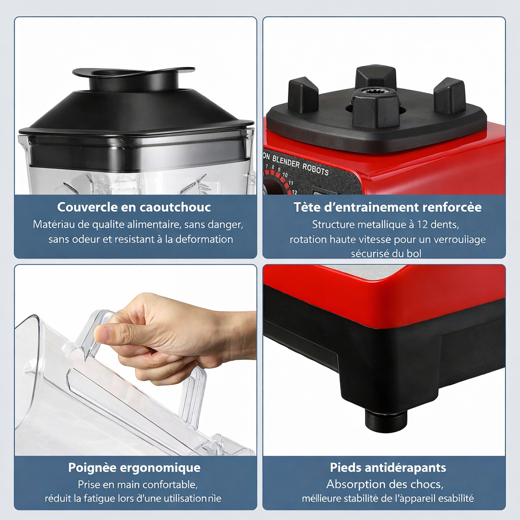Mixeur puissant 2-en-1 de 2000W, grande capacité de 2,9L, mixeur haute vitesse, broyeur de glace et presse-agrumes, robot culinaire multifonction pour la cuisine