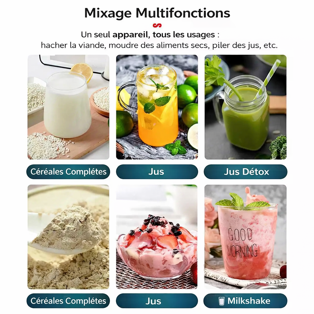 Mixeur puissant 2-en-1 de 2000W, grande capacité de 2,9L, mixeur haute vitesse, broyeur de glace et presse-agrumes, robot culinaire multifonction pour la cuisine