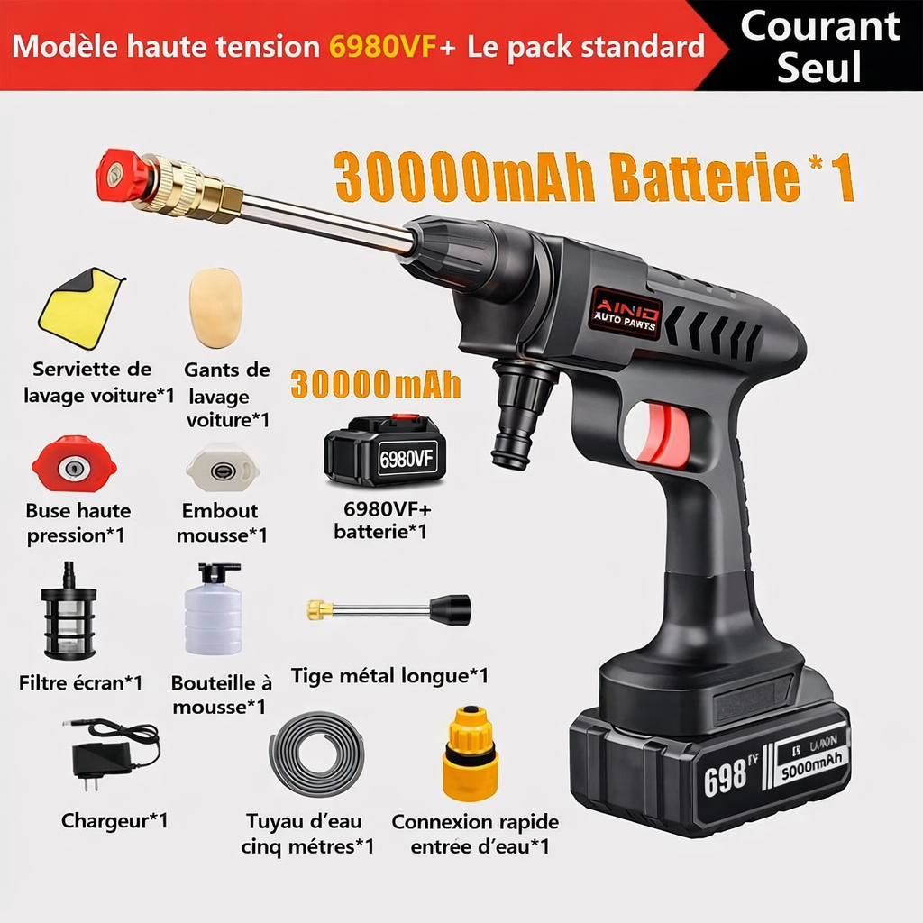 Pistolet à eau haute pression sans fil pour lavage de voiture, auto-amorçant, recharge 30000mAh, 300W, avec batterie Eddie ion Outils de kit de livres de voiture, fournitures de lavage