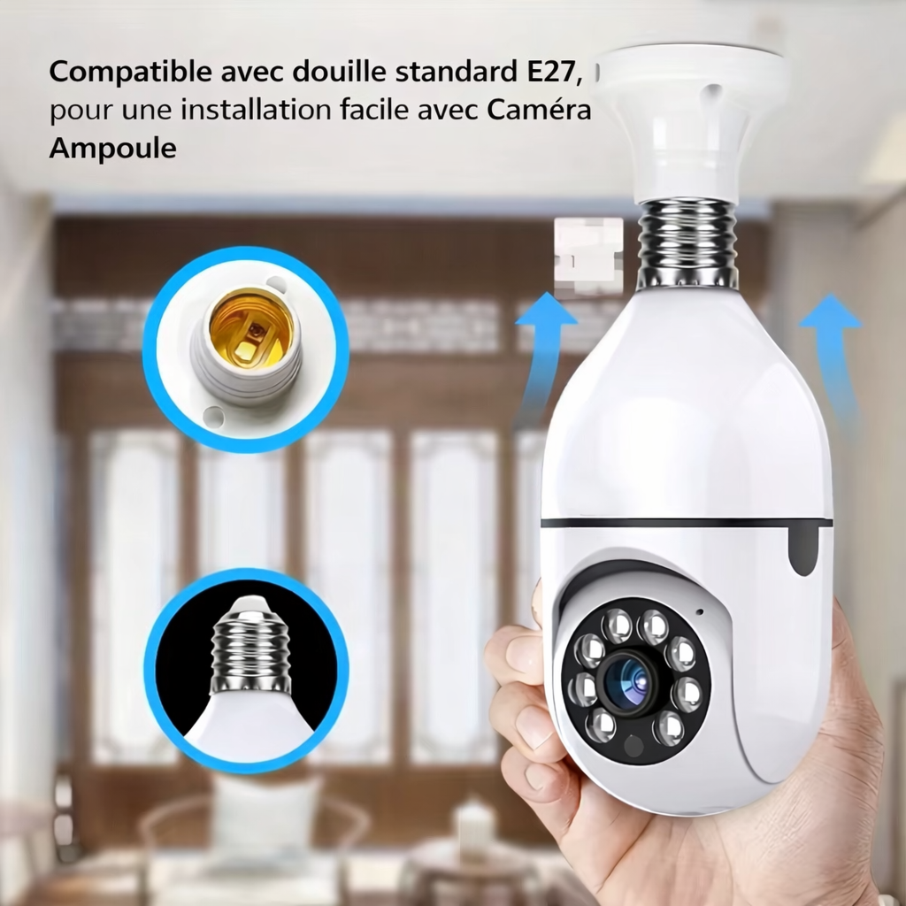 2 pièces Ease Life APP-ampoule caméras de sécurité intérieure extérieure sans fil WiFi caméra 2.4GHz, 360 degrés, E27 prise de lumière vis