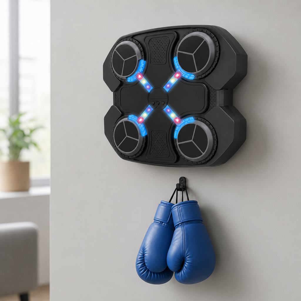 Cible de Boxe Musicale Électronique Murale avec LED et Gants – Jeu d’Entraînement Interactif
