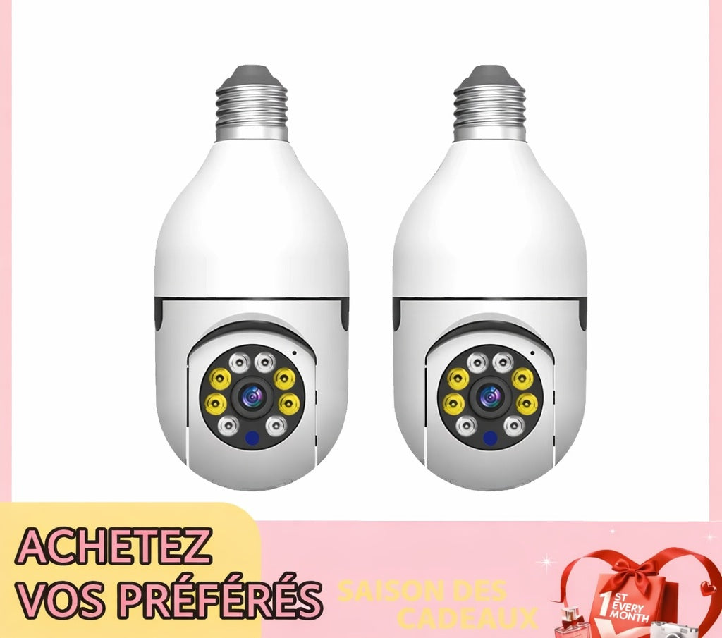 2 pièces Ease Life APP-ampoule caméras de sécurité intérieure extérieure sans fil WiFi caméra 2.4GHz, 360 degrés, E27 prise de lumière vis